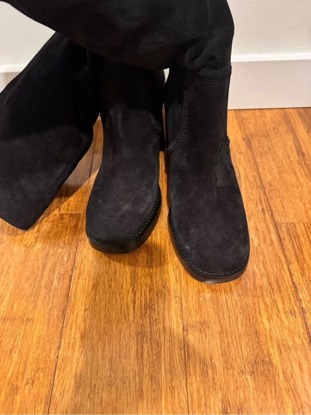 Michael Kors Hayden Black Suede Knee-High Block Heel Boots